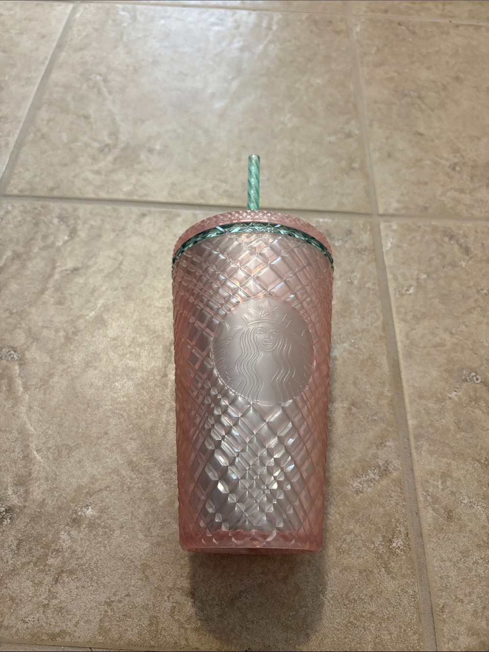 Starbucks Blush Pink Diamond Tumbler with Mint Accent